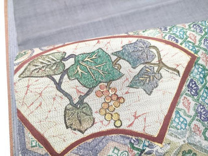 平和屋着物●六通柄袋帯　本場大島紬　地紙葡萄蔦の葉文　金彩　正絹　逸品　CABM6054hy