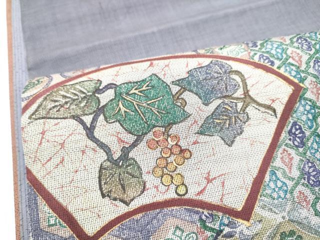 平和屋着物●六通柄袋帯　本場大島紬　地紙葡萄蔦の葉文　金彩　正絹　逸品　CABM6054hy
