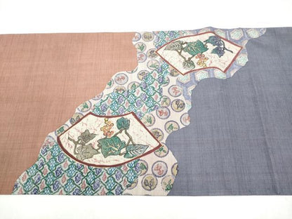 平和屋着物●六通柄袋帯　本場大島紬　地紙葡萄蔦の葉文　金彩　正絹　逸品　CABM6054hy
