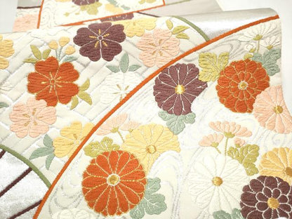 平和屋着物●西陣　河合美術織物謹製　六通柄袋帯　唐織　扇面花唐草文　金銀糸　正絹　逸品　CABM6058hy