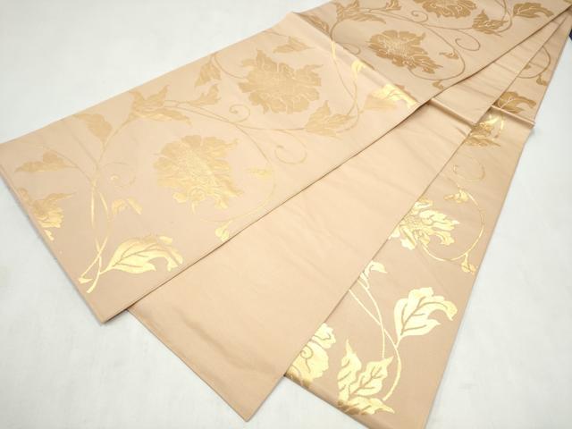 平和屋着物●銀座伊勢由　全通柄　本袋帯　花唐草文　金糸　正絹　逸品　CABM6060hy