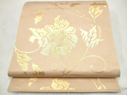 平和屋着物●銀座伊勢由　全通柄　本袋帯　花唐草文　金糸　正絹　逸品　CABM6060hy