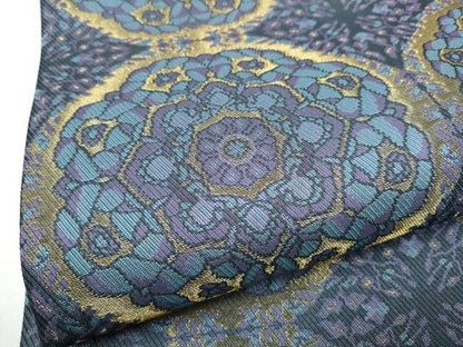 平和屋着物●両面　全通柄袋帯　正倉院花文　金糸　長尺　正絹　逸品　CABM6065hy