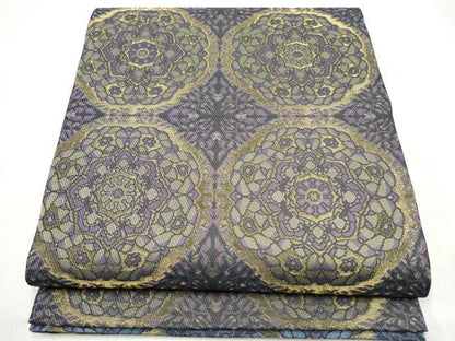 平和屋着物●両面　全通柄袋帯　正倉院花文　金糸　長尺　正絹　逸品　CABM6065hy