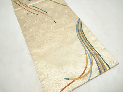 平和屋着物●人間国宝　五代　田畑喜八　六通柄袋帯　刺繍　休み鳥　金糸　正絹　逸品　CABM6066hy