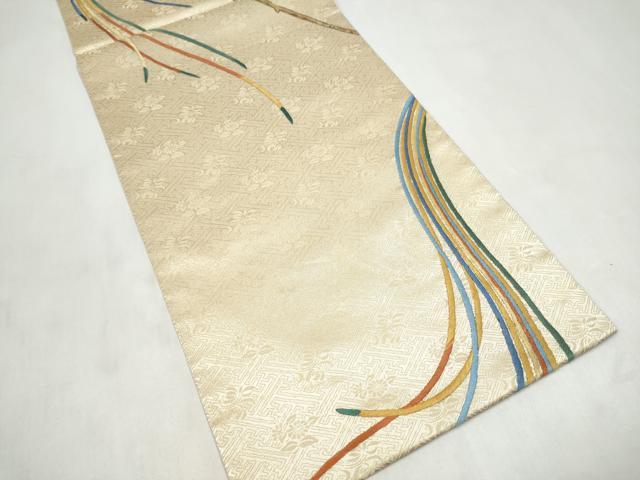 平和屋着物●人間国宝　五代　田畑喜八　六通柄袋帯　刺繍　休み鳥　金糸　正絹　逸品　CABM6066hy