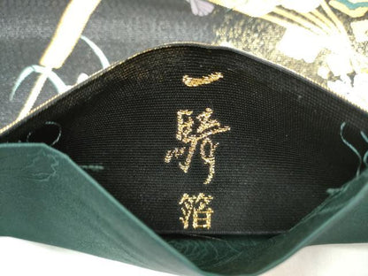 平和屋着物●染色作家　草野一騎　六通柄袋帯　桧扇草花文　黒地　金糸　正絹　逸品　CABM6073hy