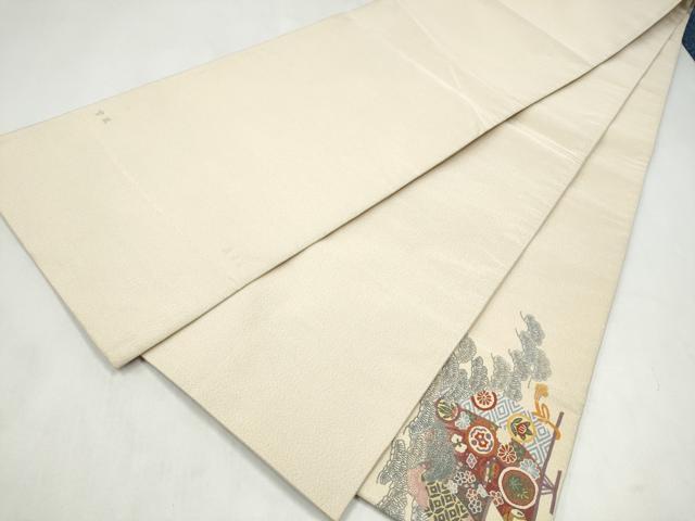平和屋着物●中国人間国宝　将雪英　太鼓柄袋帯　総刺繍　蘇州刺繍　綴れ　几帳草花文　金糸　正絹　逸品　CABM6077hy