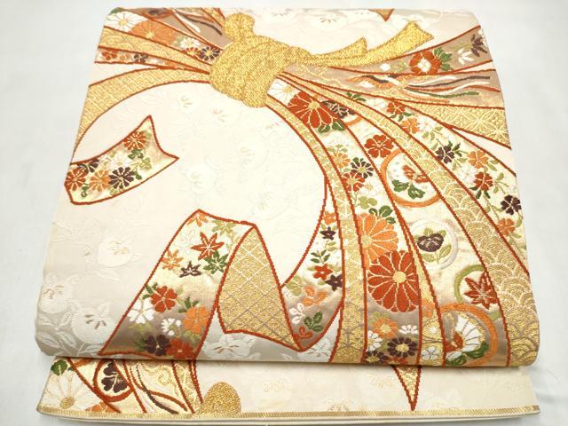 平和屋着物●西陣　河合美術織物謹製　六通柄袋帯　唐織　束ね熨斗花文　金糸　正絹　逸品　CABM6079hy