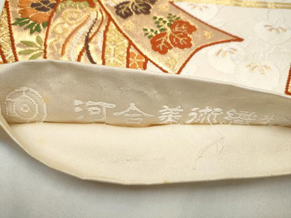 平和屋着物●西陣　河合美術織物謹製　六通柄袋帯　唐織　束ね熨斗花文　金糸　正絹　逸品　CABM6079hy
