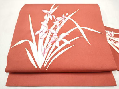 平和屋着物●塩瀬　九寸古屋帯　草花文　金彩　正絹　逸品　CABM6089hy
