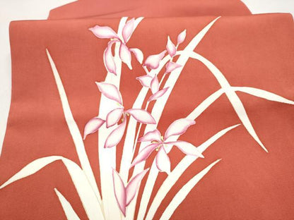 平和屋着物●塩瀬　九寸古屋帯　草花文　金彩　正絹　逸品　CABM6089hy