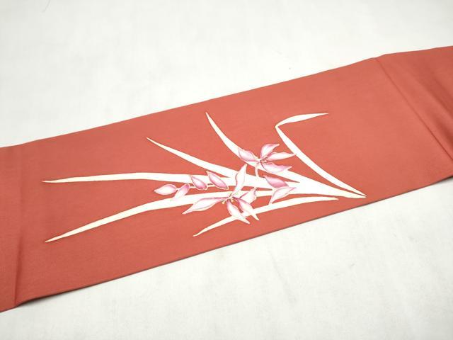 平和屋着物●塩瀬　九寸古屋帯　草花文　金彩　正絹　逸品　CABM6089hy