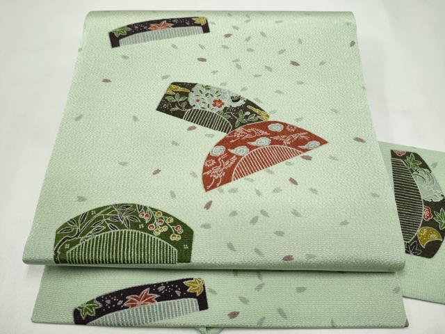 平和屋着物●全通柄　九寸名古屋帯　櫛　花鳥文　鬼しぼ縮緬　正絹　逸品　CABM6090hy