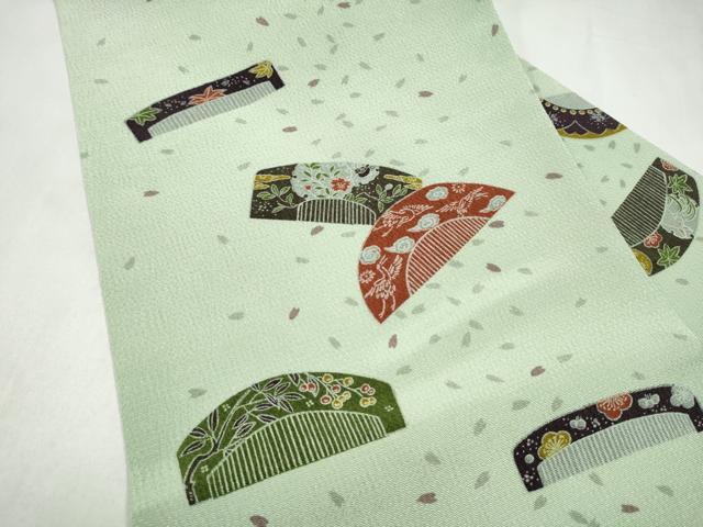 平和屋着物●全通柄　九寸名古屋帯　櫛　花鳥文　鬼しぼ縮緬　正絹　逸品　CABM6090hy