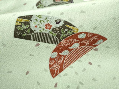 平和屋着物●全通柄　九寸名古屋帯　櫛　花鳥文　鬼しぼ縮緬　正絹　逸品　CABM6090hy