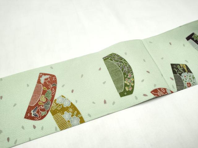 平和屋着物●全通柄　九寸名古屋帯　櫛　花鳥文　鬼しぼ縮緬　正絹　逸品　CABM6090hy