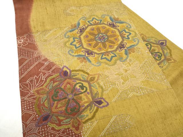 平和屋着物●中国三大刺繍　スワトウ相良刺繍　総刺繍　九寸名古屋帯　花唐草文　正絹　逸品　CABM6093hy