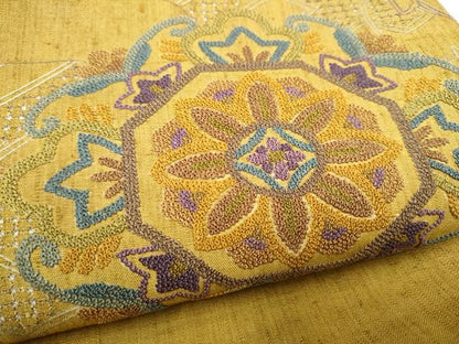 平和屋着物●中国三大刺繍　スワトウ相良刺繍　総刺繍　九寸名古屋帯　花唐草文　正絹　逸品　CABM6093hy