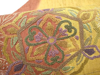 平和屋着物●中国三大刺繍　スワトウ相良刺繍　総刺繍　九寸名古屋帯　花唐草文　正絹　逸品　CABM6093hy