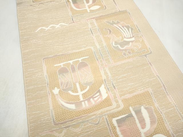 平和屋着物●本場筑前博多織　八寸名古屋帯　花鳥文　正絹　逸品　CABM6094hy