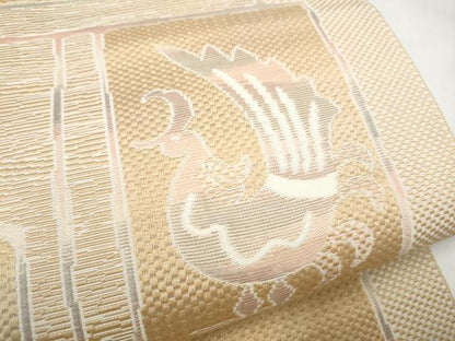 平和屋着物●本場筑前博多織　八寸名古屋帯　花鳥文　正絹　逸品　CABM6094hy