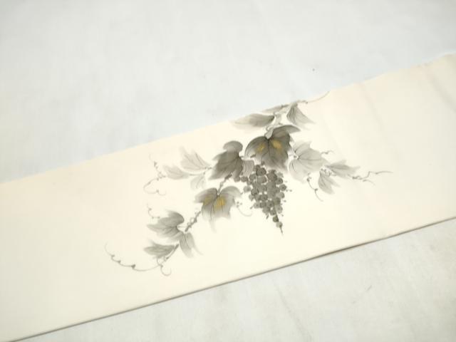 平和屋着物●内山晴祥　手描き　塩瀬　九寸名古屋帯　葡萄蔦の葉文　金糸　正絹　逸品　CABM6097hy