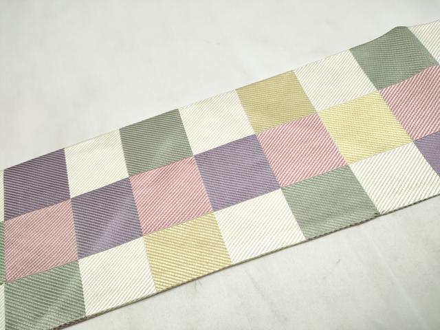 平和屋着物●九寸名古屋帯　市松文様　正絹　逸品　CABM6105hy
