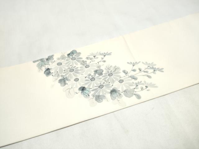 平和屋着物●塩瀬　九寸名古屋帯　手描き　菊　正絹　逸品　CABM6112hy
