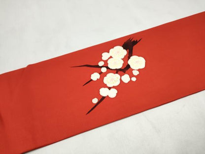 平和屋着物●塩瀬　九寸名古屋帯　枝梅文　正絹　逸品　CABM6113hy