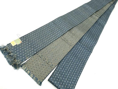 平和屋着物●男性　本場筑前博多織　両面　角帯　幾何学文様　正絹　逸品　CABM6153hy