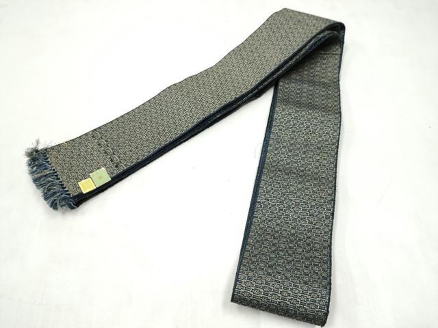平和屋着物●男性　本場筑前博多織　両面　角帯　幾何学文様　正絹　逸品　CABM6153hy
