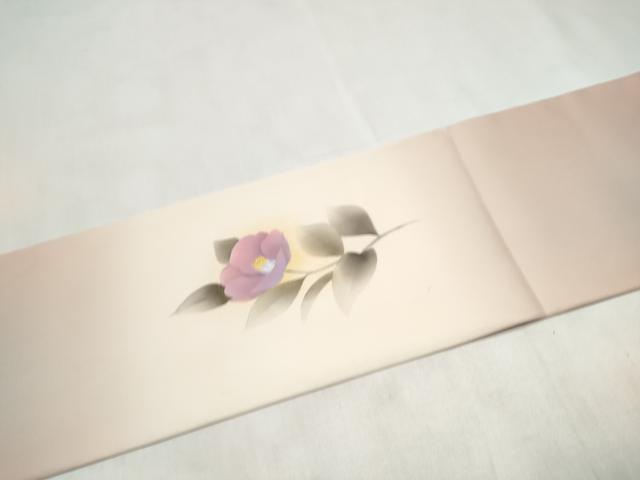平和屋着物●塩瀬　九寸名古屋帯　手描き　枝椿　正絹　逸品　CABM6171hy