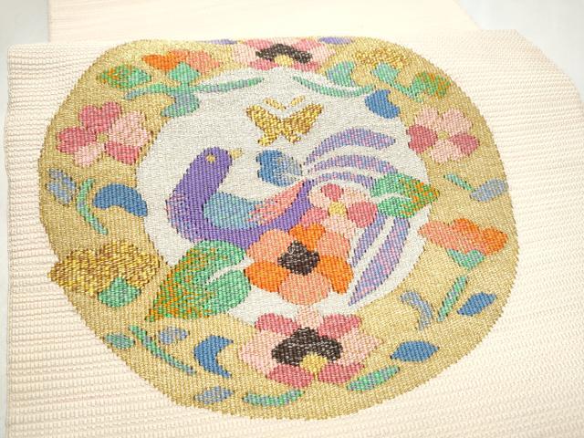 平和屋着物●八寸名古屋帯　綴れ　花鳥文　金銀糸　正絹　逸品　CABM6172hy
