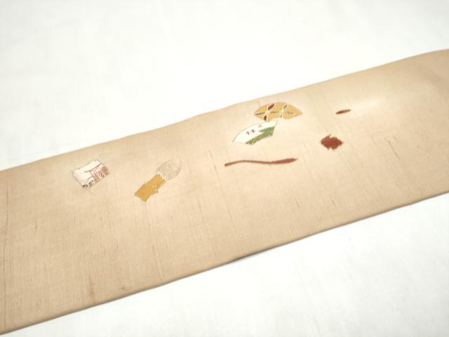 平和屋着物●九寸名古屋帯　紬地　玩具文　金彩　正絹　逸品　CABM6175hy