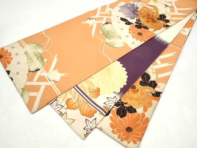 平和屋着物●アンティーク　大正ロマン　両面　全通柄　京袋帯　刺繍　乱菊　桧扇　金彩　正絹　逸品　CABM6177hy