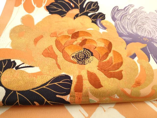 平和屋着物●アンティーク　大正ロマン　両面　全通柄　京袋帯　刺繍　乱菊　桧扇　金彩　正絹　逸品　CABM6177hy