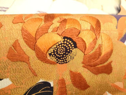 平和屋着物●アンティーク　大正ロマン　両面　全通柄　京袋帯　刺繍　乱菊　桧扇　金彩　正絹　逸品　CABM6177hy