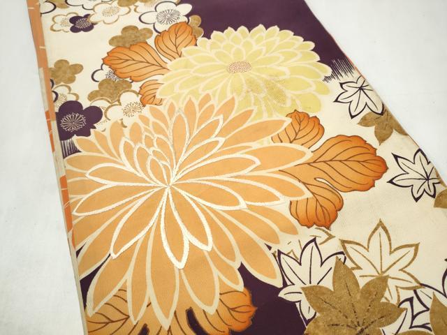 平和屋着物●アンティーク　大正ロマン　両面　全通柄　京袋帯　刺繍　乱菊　桧扇　金彩　正絹　逸品　CABM6177hy