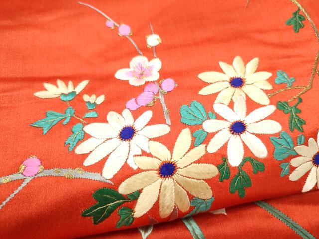 平和屋着物●アンティーク　大正ロマン　九寸名古屋帯　総手刺繍　枝花文　金糸　正絹　逸品　CABM6180hy
