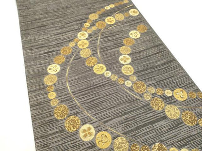 平和屋着物●太鼓柄袋帯　草花丸文　金糸　正絹　逸品　CABM6191hy