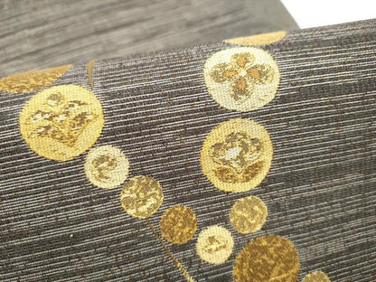平和屋着物●太鼓柄袋帯　草花丸文　金糸　正絹　逸品　CABM6191hy