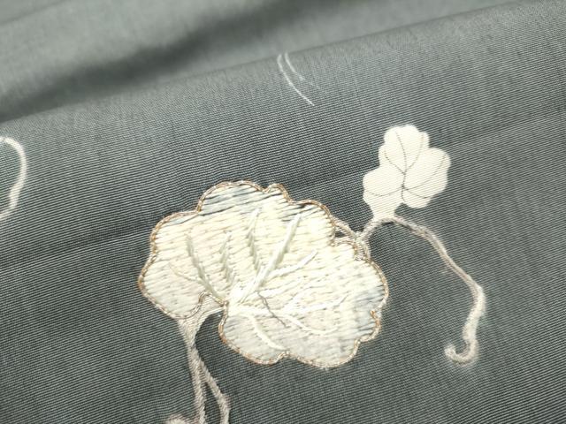 平和屋着物●アンティーク　大正ロマン　丸帯　紬地　駒刺繍　蔦の葉文　正絹　逸品　CABM6200hy