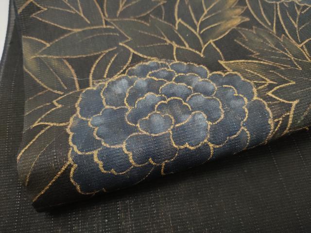 平和屋着物●両面　六通柄袋帯　紬地　草花文　金糸　正絹　逸品　CABM6208hy