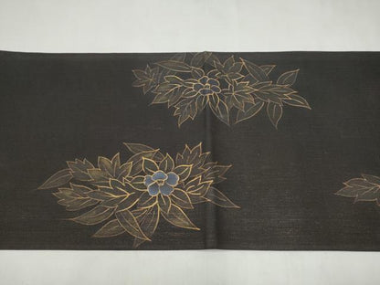 平和屋着物●両面　六通柄袋帯　紬地　草花文　金糸　正絹　逸品　CABM6208hy