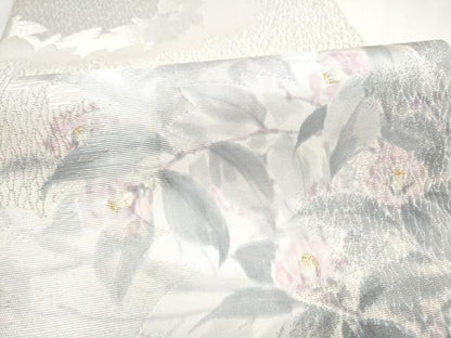 平和屋着物●手描友禅女流作家　一色生子　太鼓柄袋帯　枝椿　銀糸　正絹　逸品　CABM6214hy
