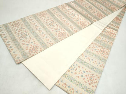 平和屋着物●織物一筋名門　織悦　全通柄袋帯　横段花文　金糸　正絹　逸品　CABM6217hy