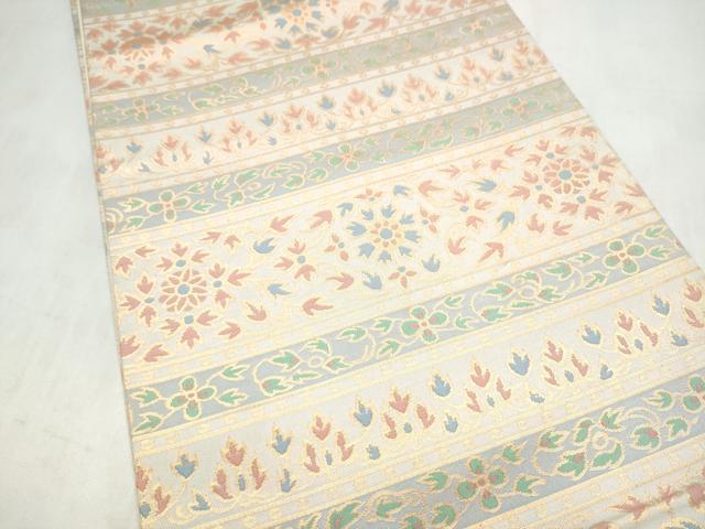 平和屋着物●織物一筋名門　織悦　全通柄袋帯　横段花文　金糸　正絹　逸品　CABM6217hy