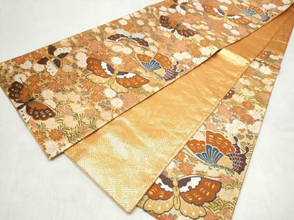 平和屋着物●西陣　河合美術織物謹製　六通柄袋帯　唐織　花蝶文　金糸　正絹　逸品　CABM6227hy