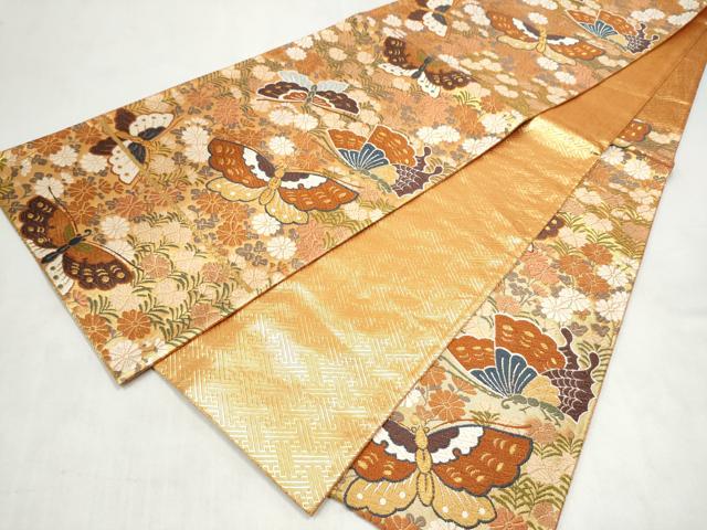 平和屋着物●西陣　河合美術織物謹製　六通柄袋帯　唐織　花蝶文　金糸　正絹　逸品　CABM6227hy